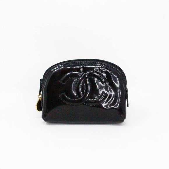 CHANEL #MCA190 Black Patent Leather Demi Ronde 19 Pouch - Picture 1 of 10